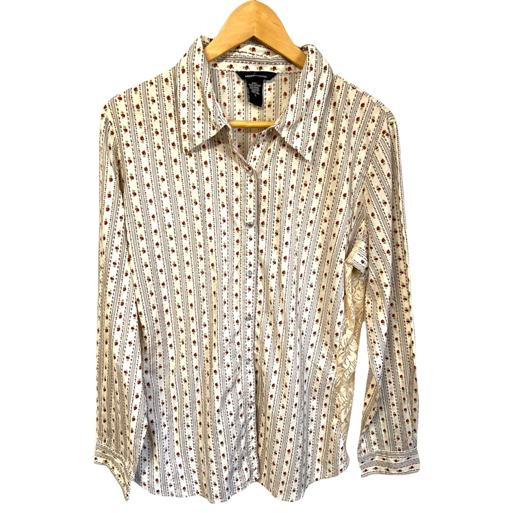 Moda. International floral stripe western w/side lace and pearlescent snaps #A22